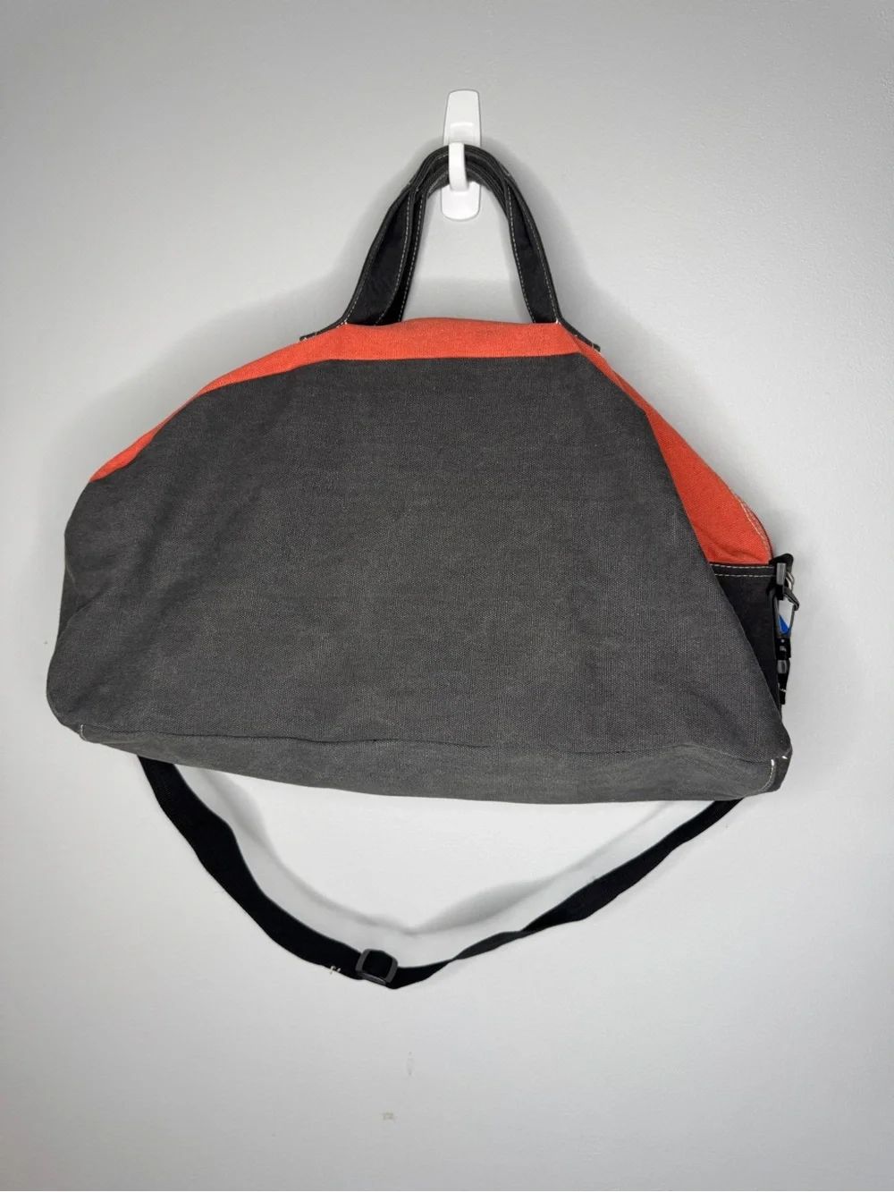 True Religion Black Duffel Bag with Red & Cream Stripes